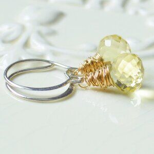 Lemon Quartz Drop Earrings in Mixed Metals - Handmade